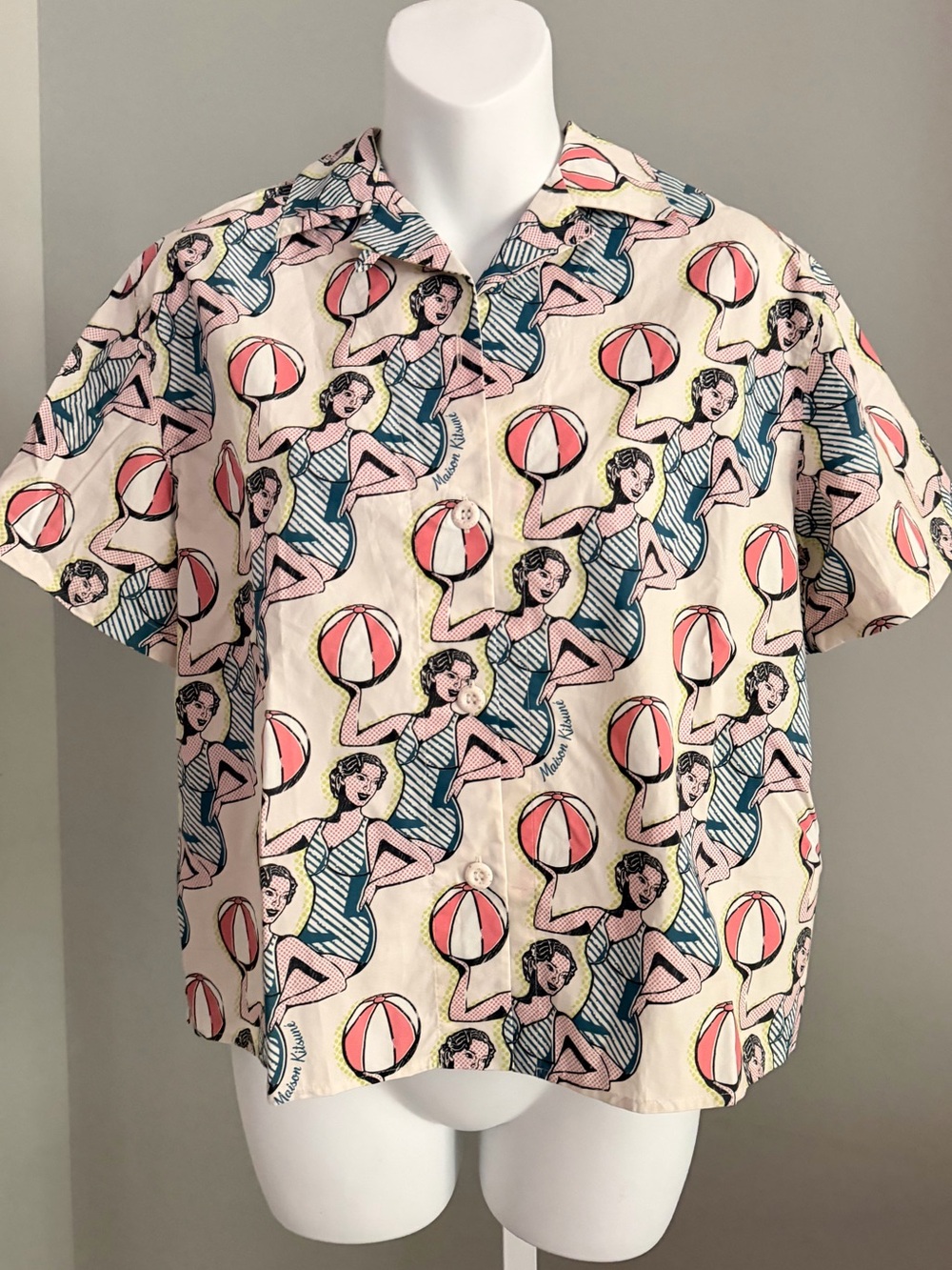 MAISON KITSUNE Darlkng Vintage Print Button Down Shirt Sz M NWT $535!!